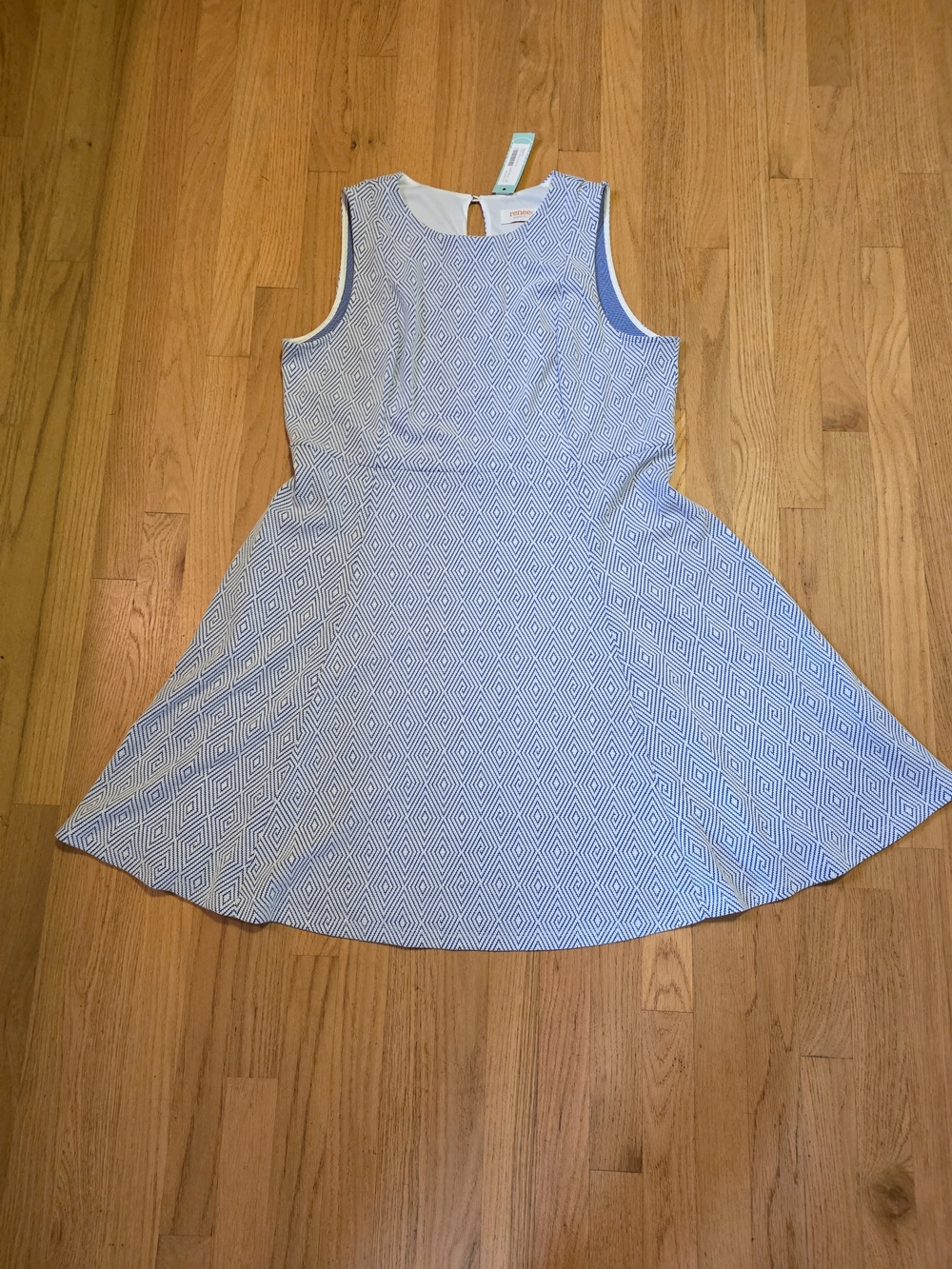 Renee C. Blue Diamond-Print Sleeveless Fit & Flare Dress Size 2X